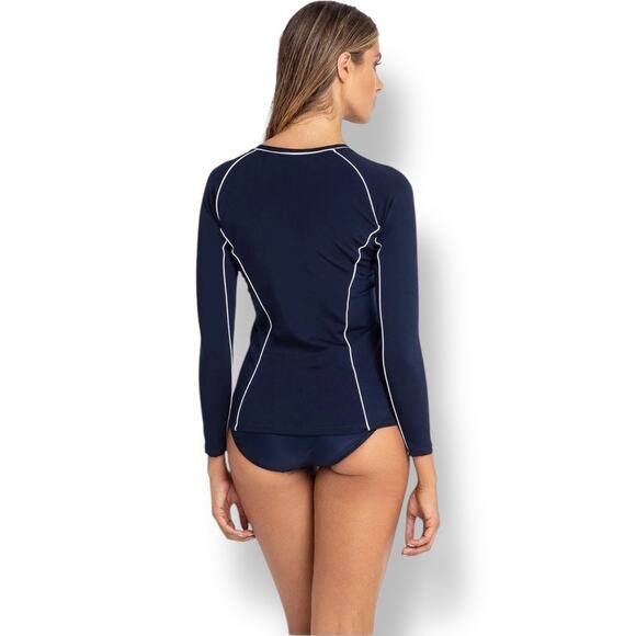 Azura Pool Surf Ryder Rash Vest Navy Blue White Trim Long Sleeve Rash Guard 6 - Picture 2 of 10
